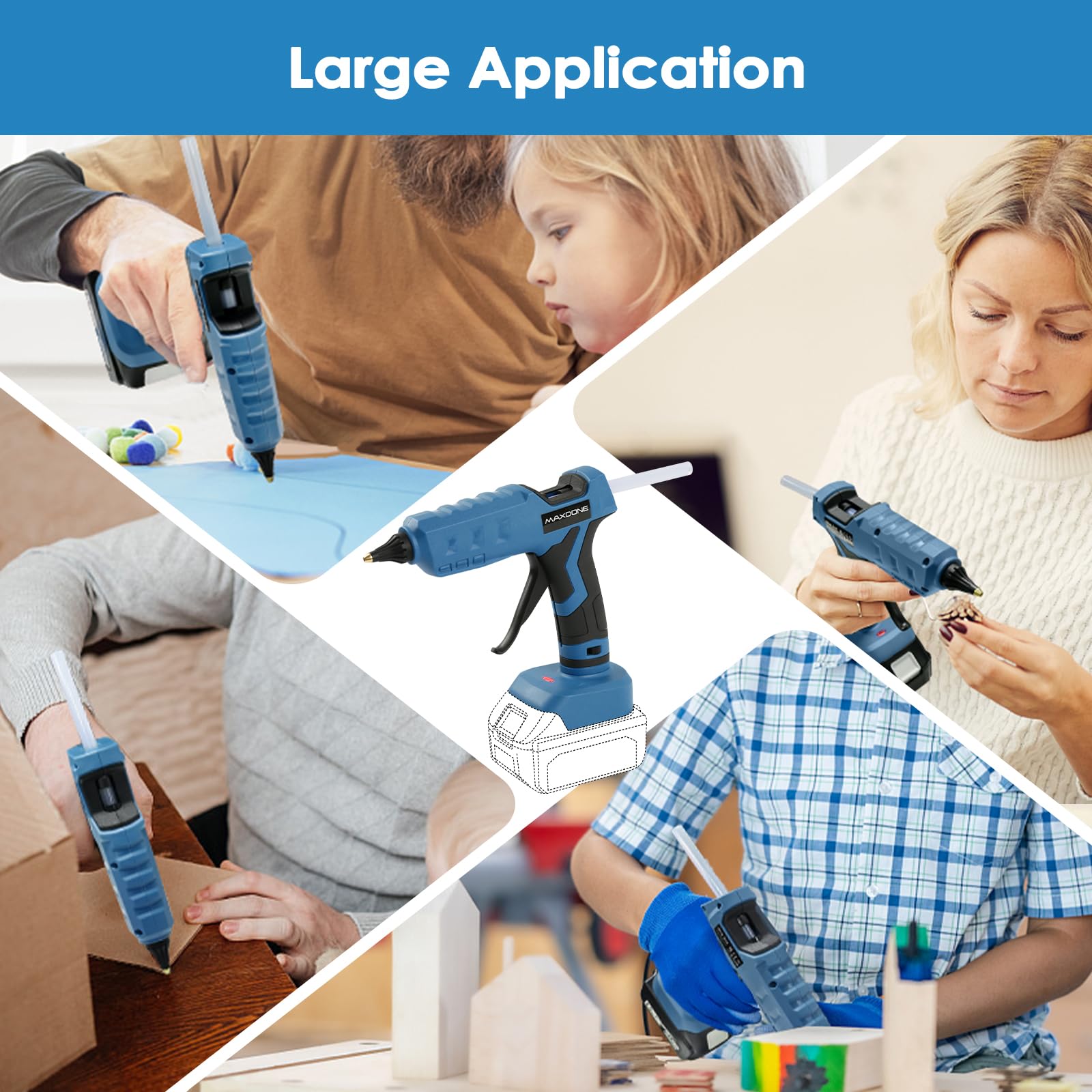 Pistolet à Colle Chaude sans fil 100W, Pistolet a Colle Chaude Compatible Avec Makita 18V et Bâtons de Colle, Pour le Bricolage, L'art, Bâtons de 11 mm (Outil Nu, Sans Batterie, Sans Chargeur)