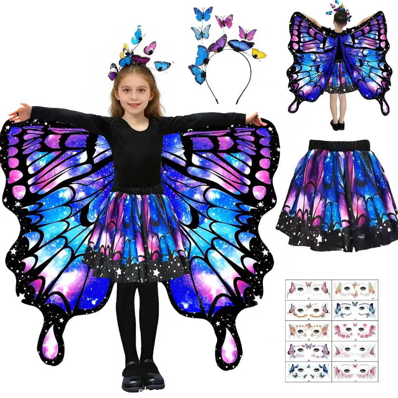 Schmetterling Kostüm Kinder Schmetterlingsflügel Kinder Schmetterlingskostüm Mädchen Faschingskostüme Schmetterling Flügel Umhang Mädchen mit Rock Haarreif für Karneval Fasching Cosplay
