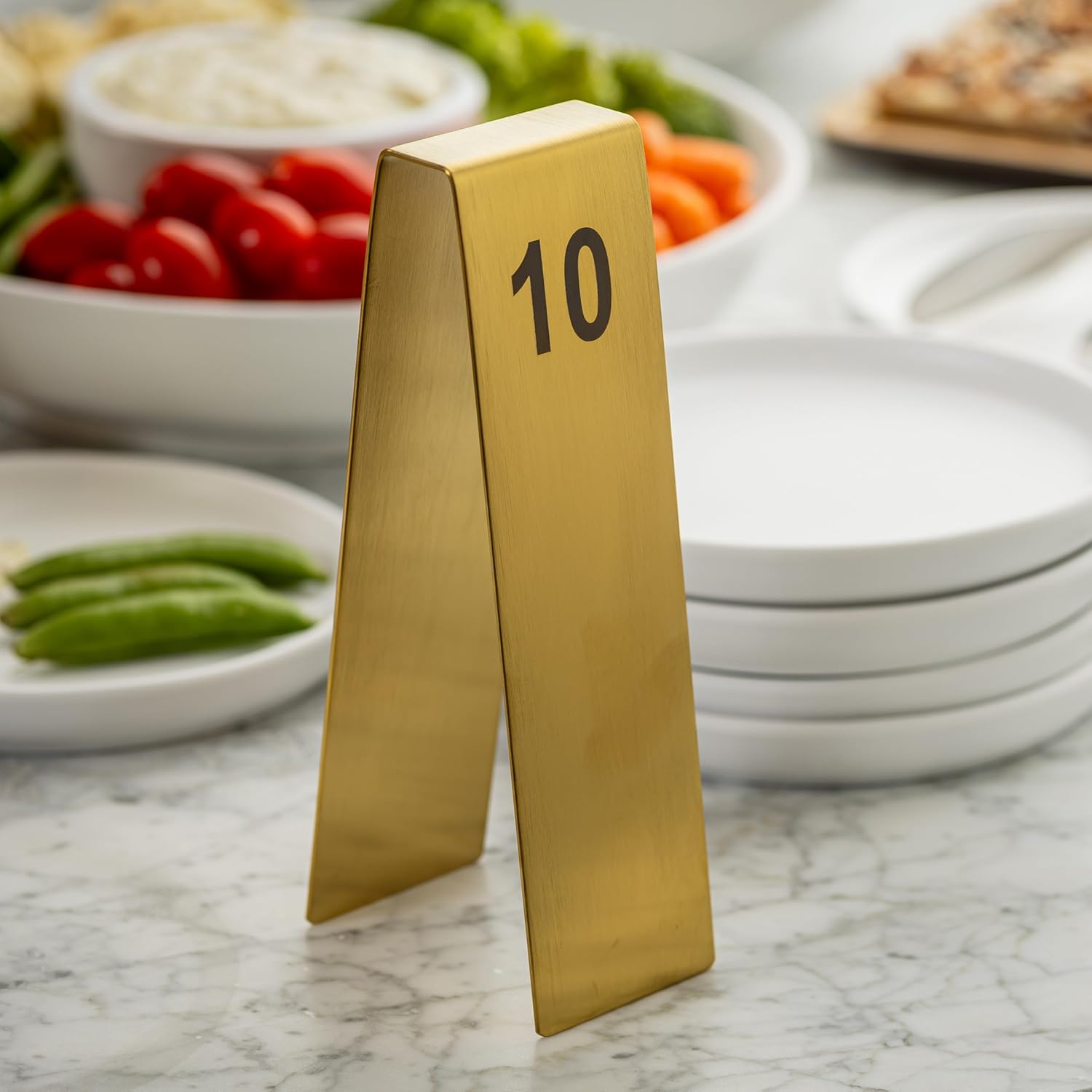TableCraft 12794 Vertical Table Tent Number Signs, 1-25 Set, Double-Sided Stainless Steel with Gold PVD Finish, Laser Engraved, Ideal for Restaurants, Banquets, Cafes