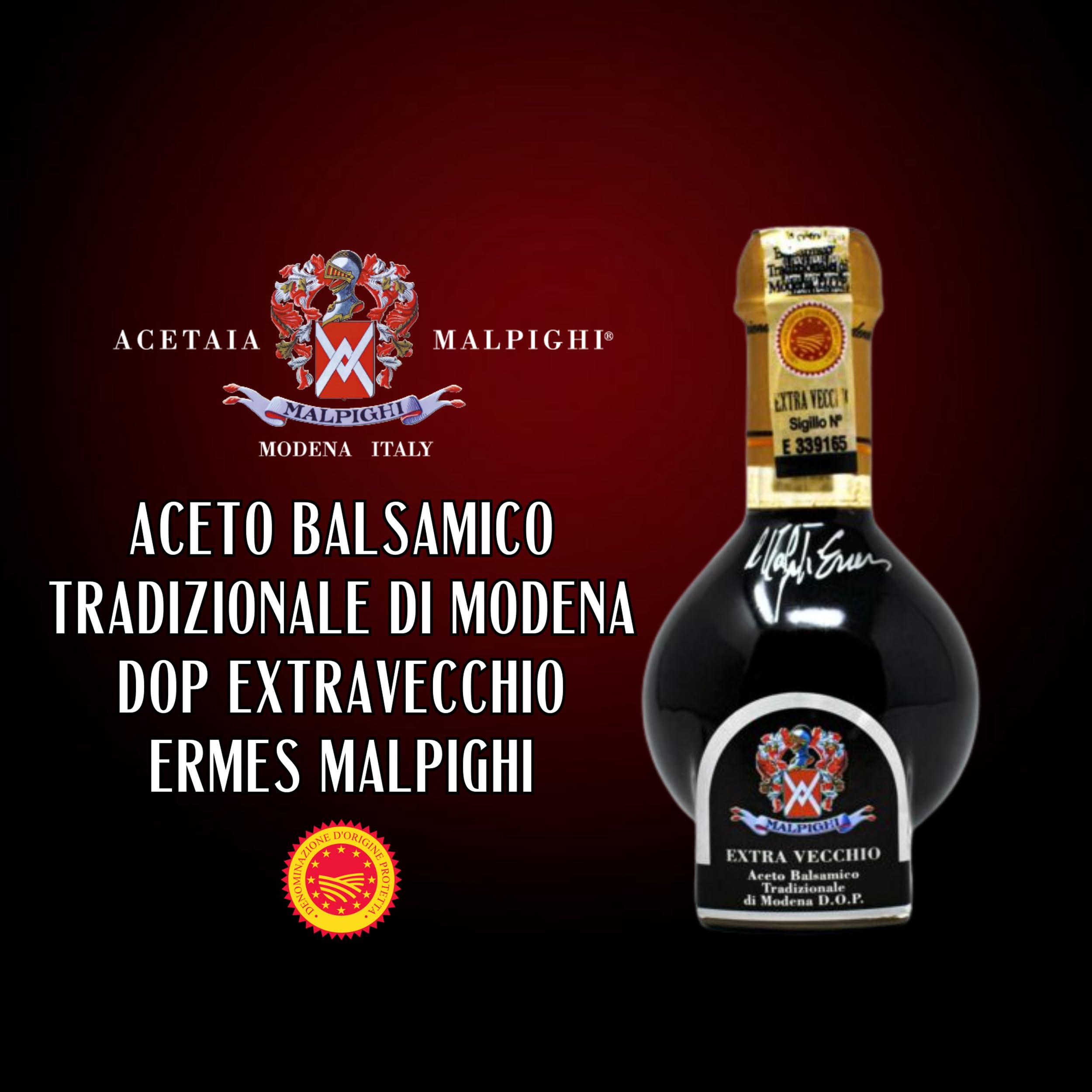 Acetaia Malpighi – Vinagre Balsámico Tradicional de Módena DOP Extravecchio Ermes Malpighi – 100 ml – Solo Mosto Cocido – Selección de Alta Gastronomía