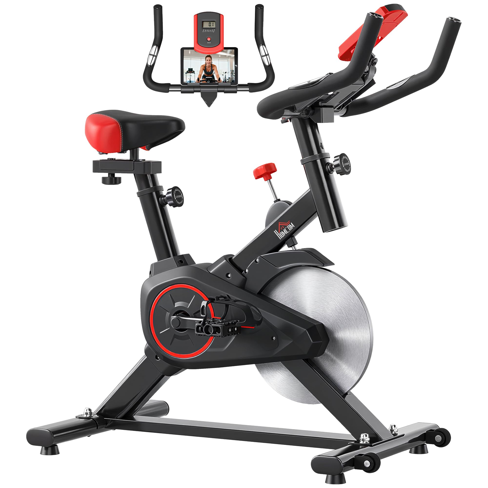 HOMCOM Bicicleta Estática Ciclo Indoor con Pantalla LCD Negro y Rojo