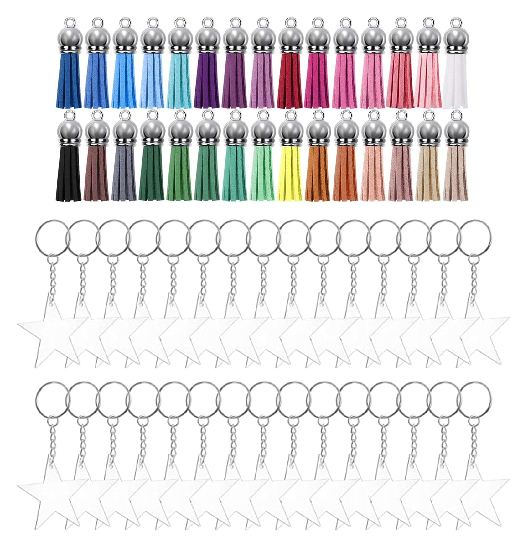 Sweet seven 120-Piece DIY Keychain Vinyl Crafting Kit - Includes 30 Acrylic Blanks, 30 Keychain Tassels, 30 Key Chain Rings, and 30 Jump Rings - Perfect for Personalized Keychain Projects