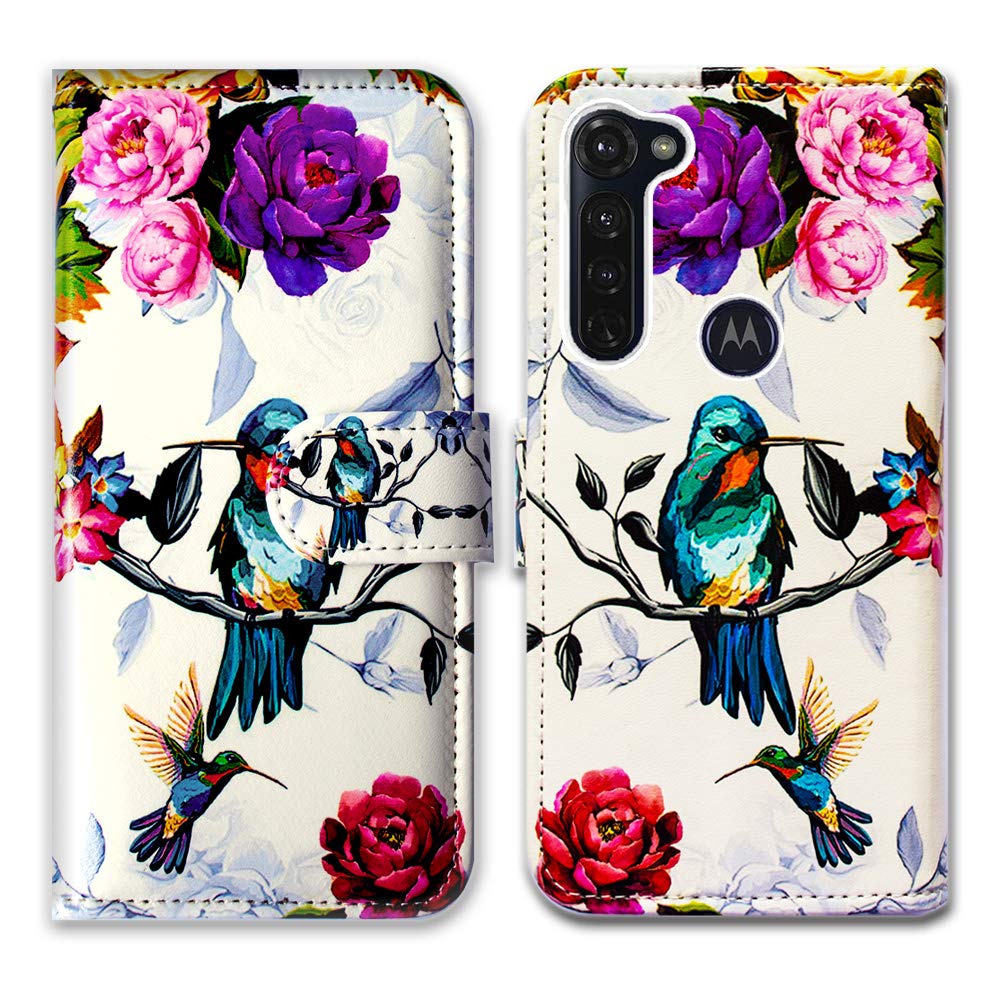 Bcov Case for Moto G Stylus/Moto G Pro, Hummingbird in Flowers Leather Flip Wallet Case Cover with Card Slot Holder Kickstand for Motorola Moto G