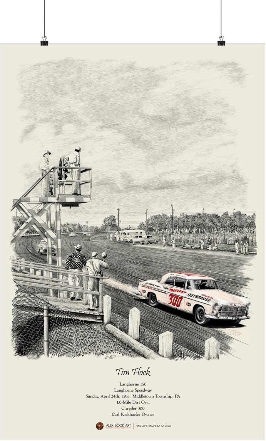 1955 NASCAR Champions Vintage Poster | Tim Flock Chrysler Ink & Watercolor Wall Art | Langhorne Speedway Fine Art Print | Best Home, Office, Garage Décor Gift for Race Fans