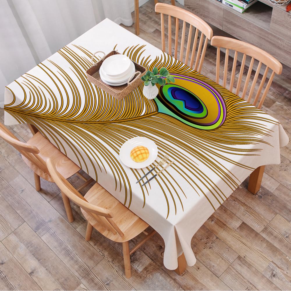 DALEXHM Table Cloth Wipe Clean Rectangular, wipeable tablecloths,Dining Table Cover for Kitchen Outdoor Garden Table,Peacock Decor,Illustration of Peacock Bird Feather Magica,54x72 in