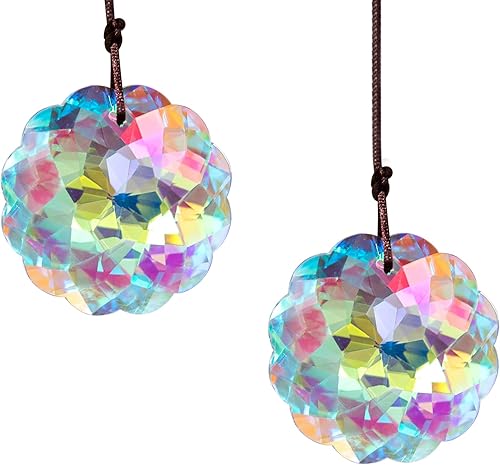 HDCRYSTALGIFTS Conjunto de 2 AB Color Crystal Suncatcher Datura Colgante Rainbow Feng Shui Colgante Prisma (1.772 in)