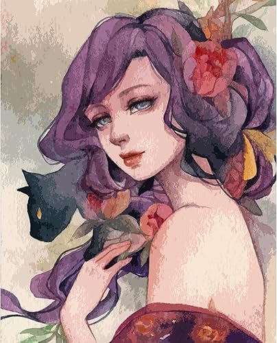 Miniatura 2 de Tucocoo Pintura por números para adultos, kit de pintura al óleo de acuarela de niña bonita sobre lienzo con pinceles y pigmento acrílico, imagen de