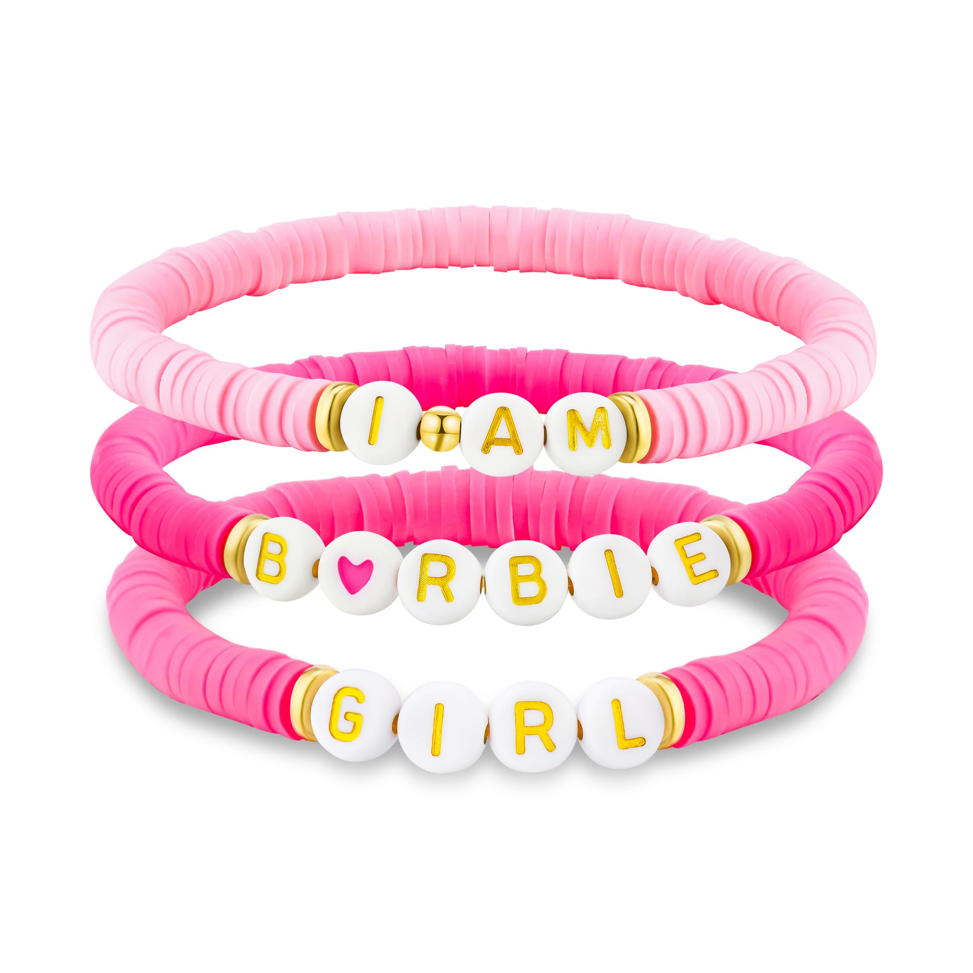 “I Am Barbie Girl” Bracelet — Three Layers Bead Pink Bracelet Set for Women/Girls