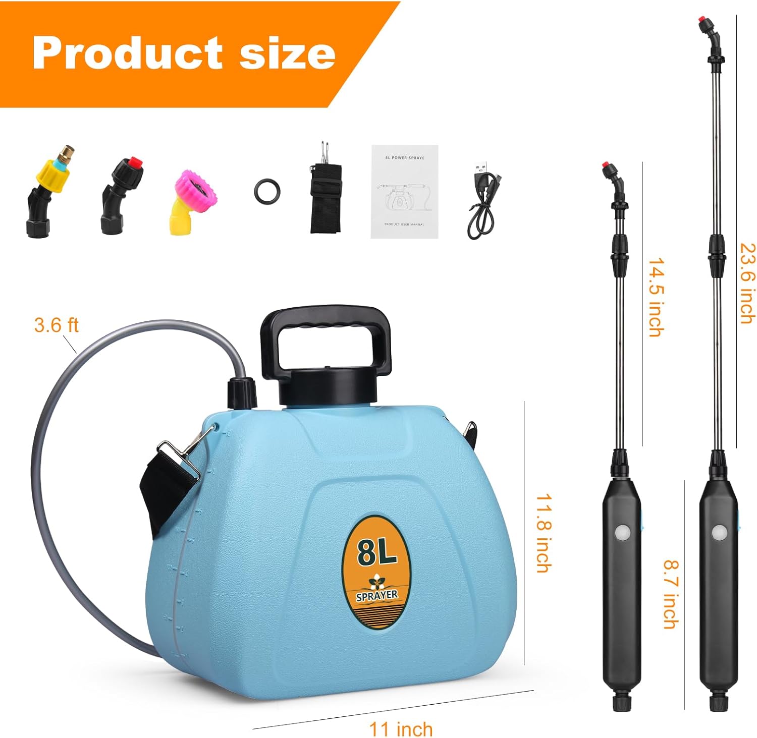 Battery Backpack Sprayer 2.1 Gallon, Rechargeable Sprayer with 3 Adjustable Nozzles, 1.5-3H Runtime, Adjustable Wand Leak-Proof & Chemical-Resistant Tank for Lawn, Garden & Farm Use (Blue)