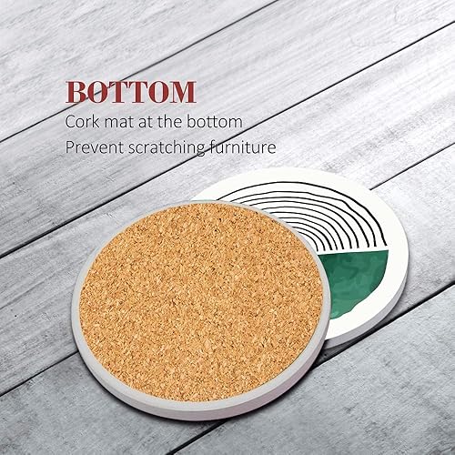 Miniatura 5 de Britimes Juego de 6 posavasos para bebidas, círculo redondo retro simple para garabatos, tapete redondo absorbente de piedra de cerámica, con base