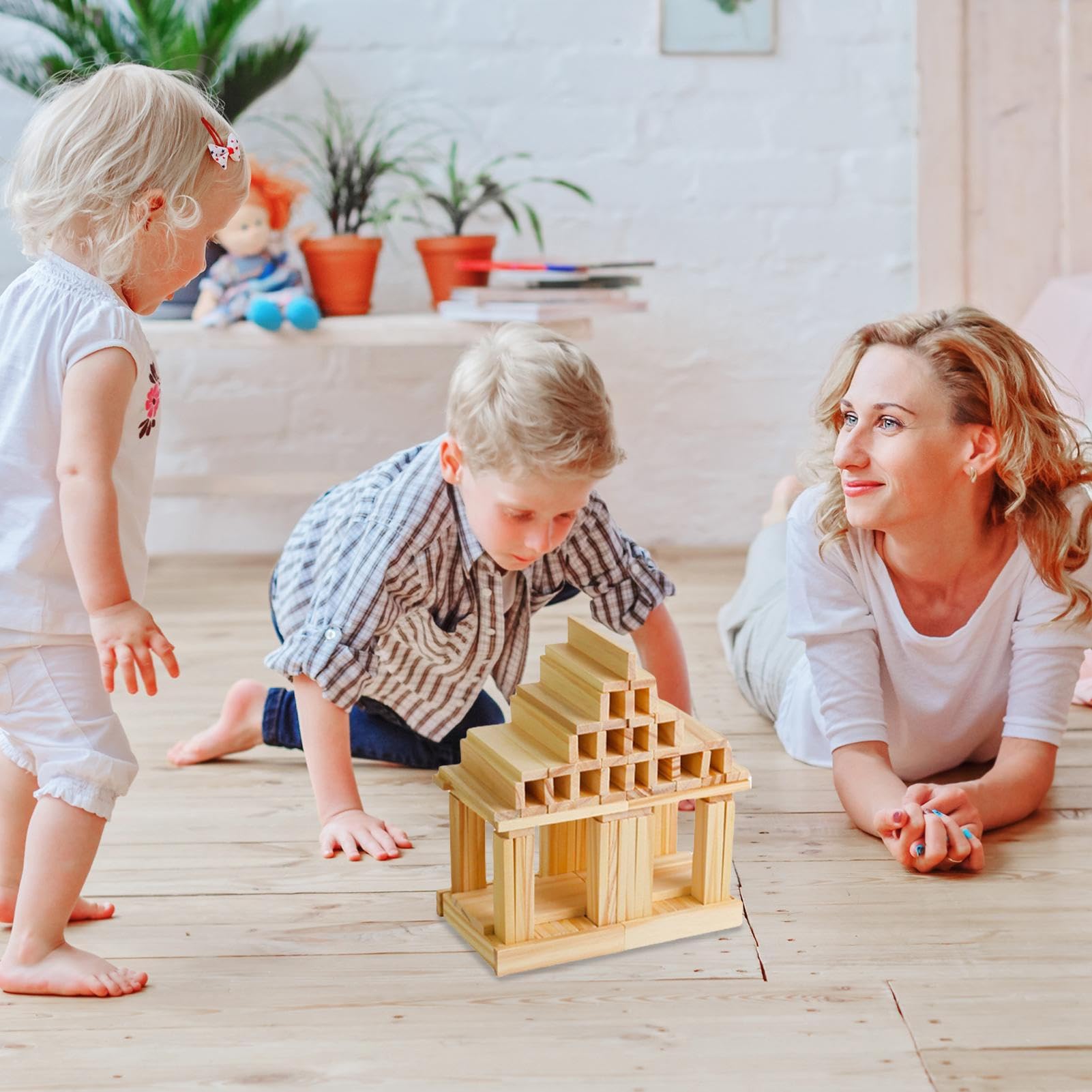 Amazon | 木製のビルディングブロック-100個の木材建設おもちゃ、子供