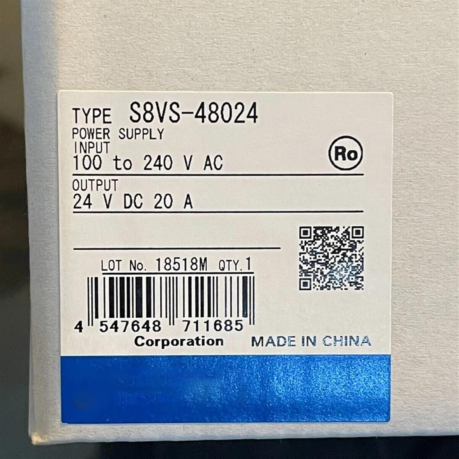 S8VS-48024 480W/DC24V 20A Output Switching Power Supply High Power Type