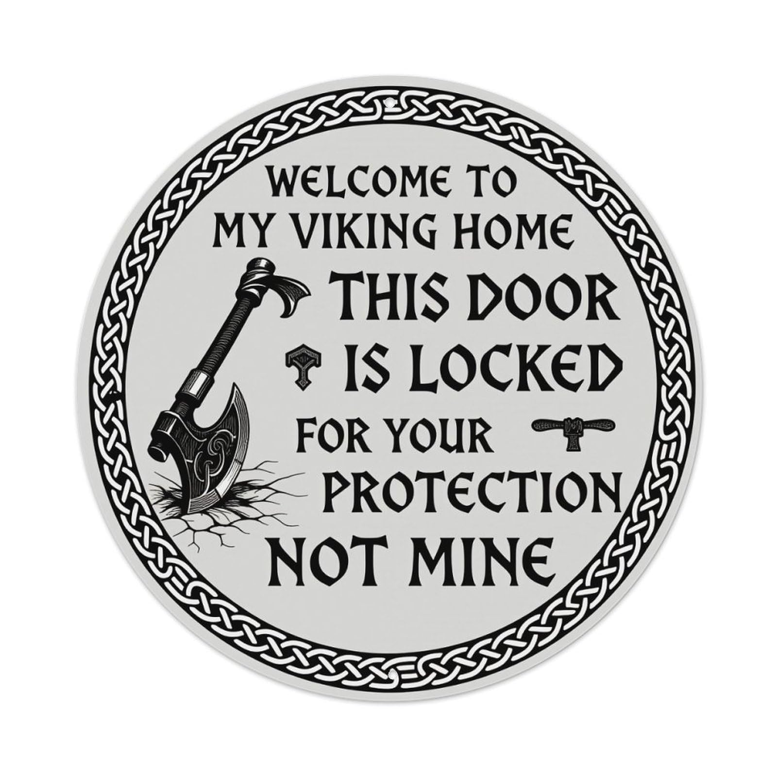 Viking Axe Door Sign Pattern Round Tin Sign Retro Metal Sign for Cafe Bar Pub Home Game Room Gym Club Wall Decoration Vintage Metal Poster 8x8 Inch