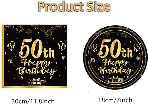 Miniatura 2 de Decoraciones de cumpleaños número 50 para hombres y mujeres, 20 platos de postre y 20 servilletas para 50 cumpleaños, 50 aniversario, 20 invitados