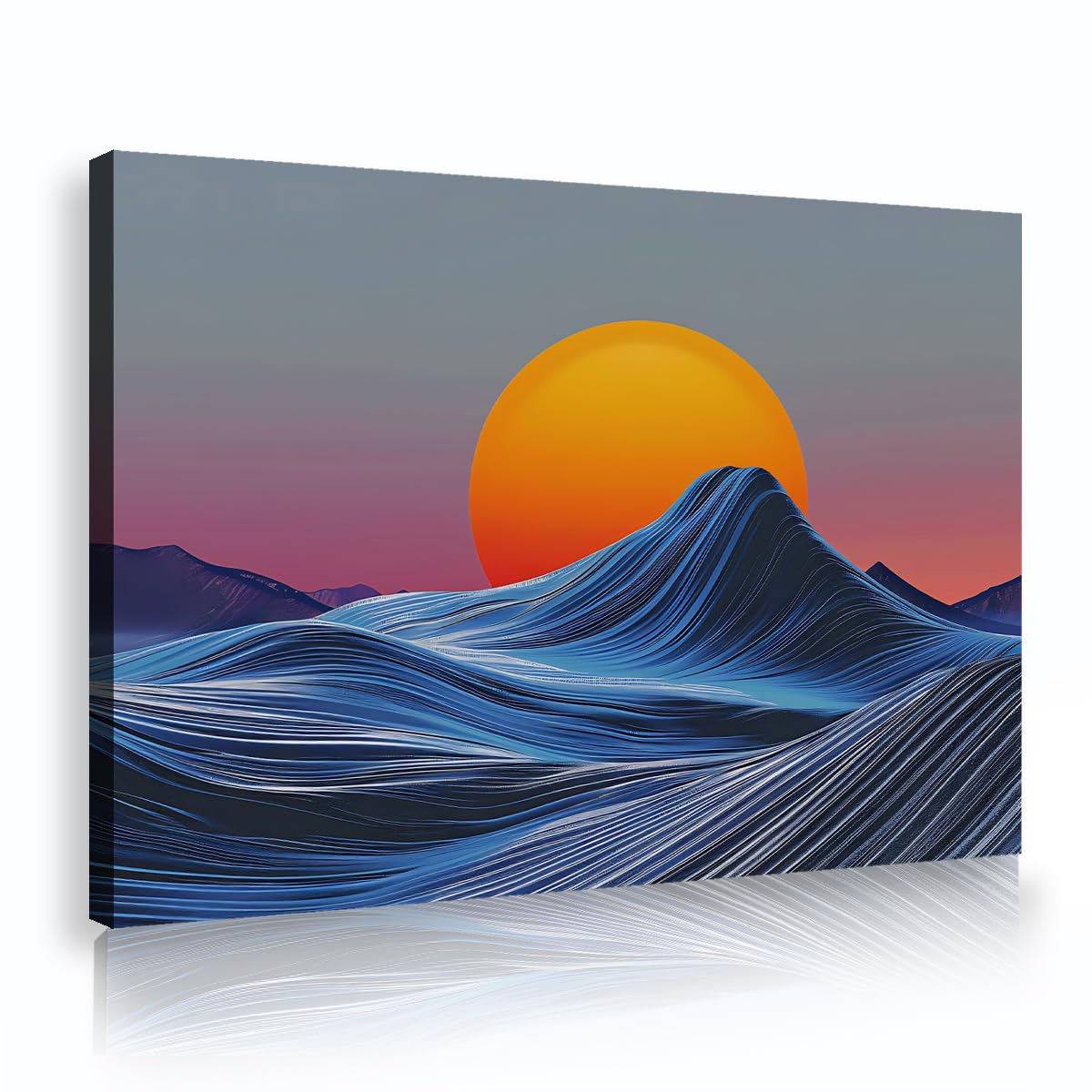 Via Vela Abstract Mountain Framed Canvas Prints Sunset Wave Line Art Picture Geometric Japanese Zen Poster For Living Room Bedroom Above Bed Decor 80x120cm