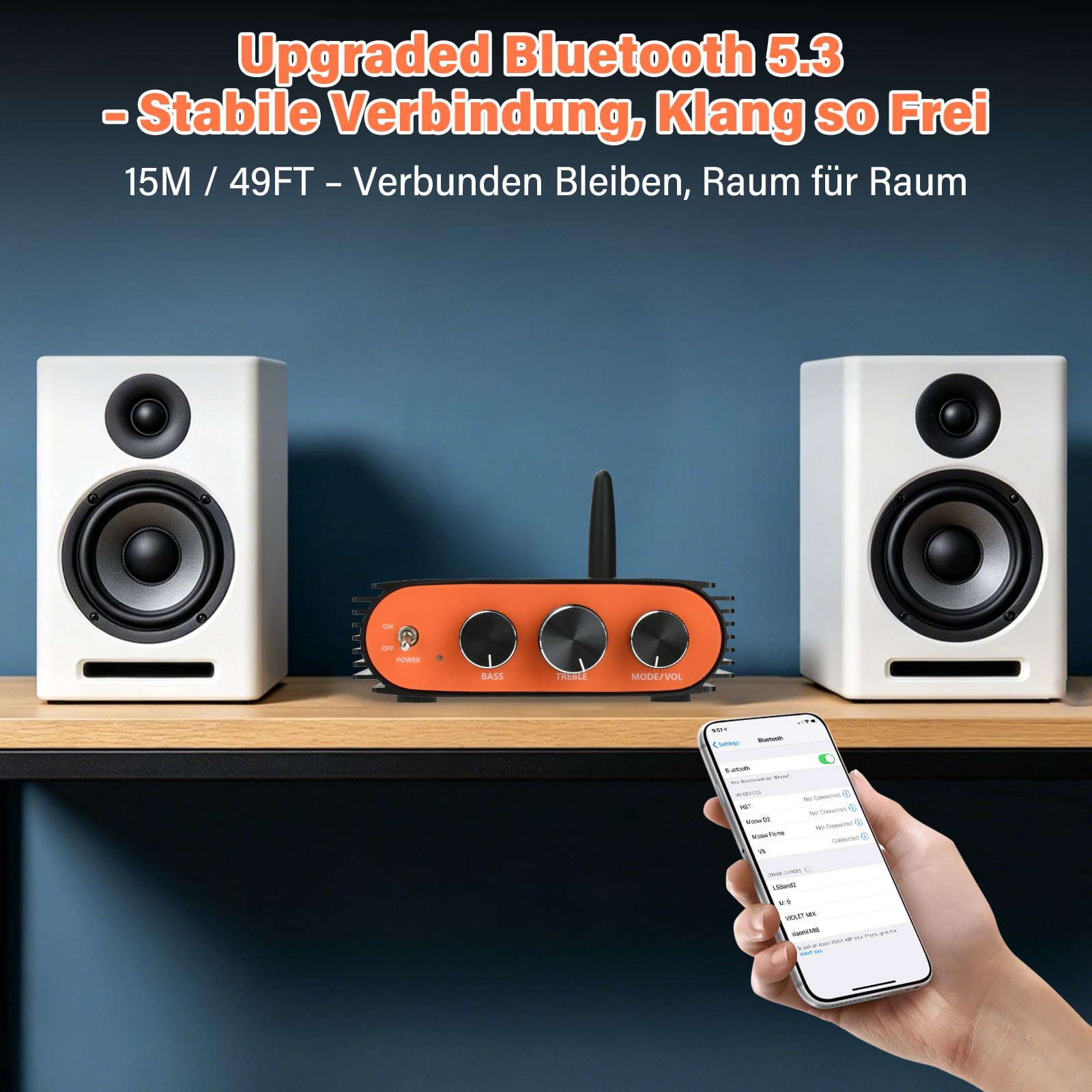 5.3 Bluetooth Verstärker HiFi Stereo, 300Wx2 2-Kanal Mini Subwoofer Amplifier mit TPA3255 Amp Chip, Class D Digital Audio Verstärker mit DSP ＆ SUB Out, DC 24-36V, BT/USB/AUX, 20Hz-20KHz