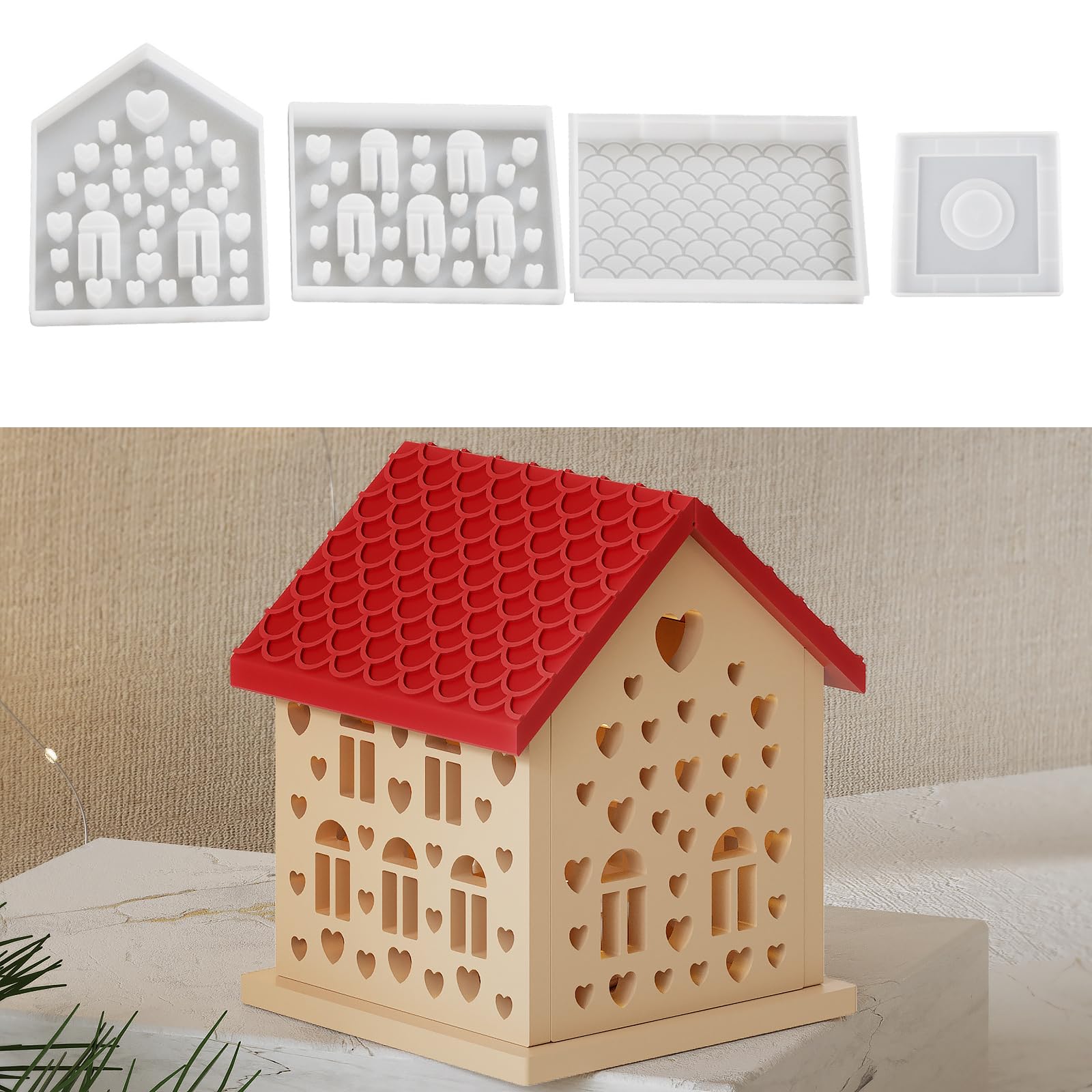 HNLMZ Silikonformen Gießformen Häuser,3D Silikonform Häuser,Kerzenformen zum Gießen,Silikonformen Gießformen Häuser,Haus Gips Zum Gießen,DIY Silikonform Häuser mit Herzen und Fenster