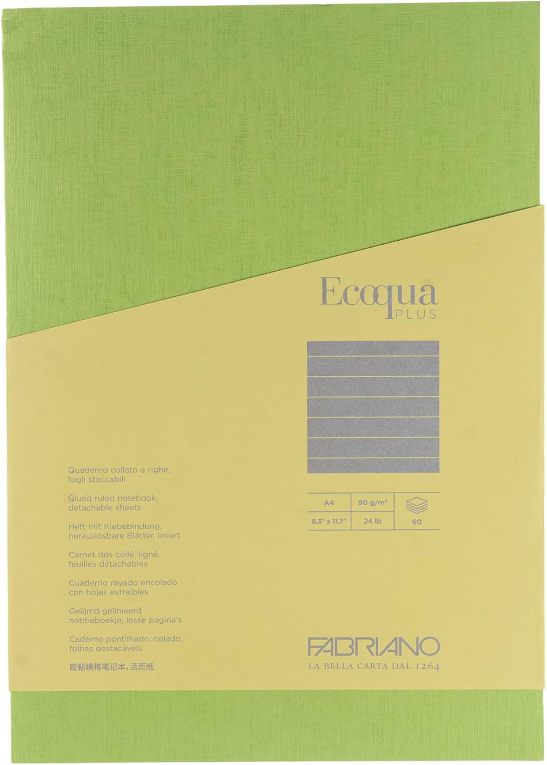 Fabriano Ecoqua Plus Glue-Bound Notebook, 8.3" x 11.7", A4, Lined, Lime