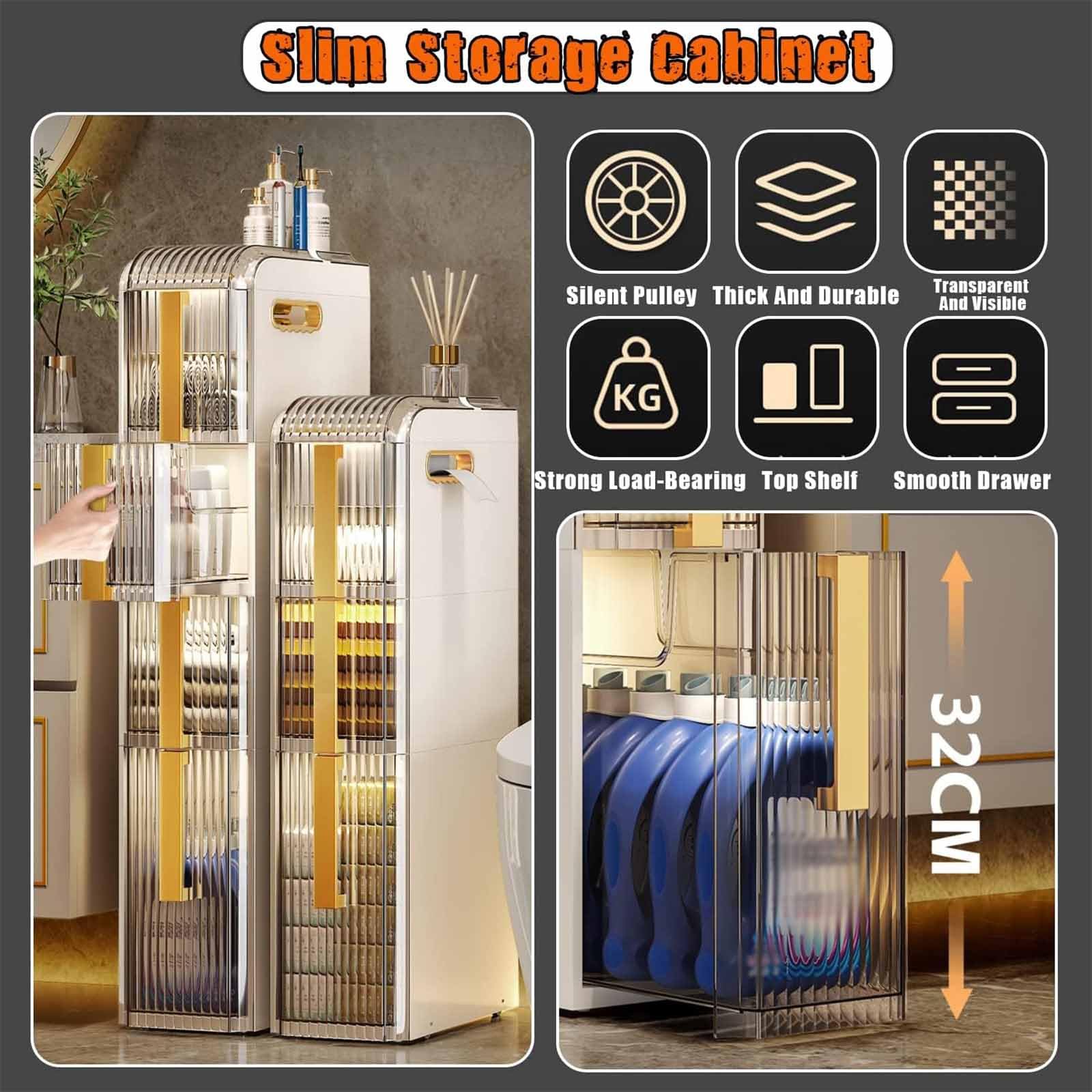 Gabinete de almacenamiento de piso Estrecho para baño Gabinete de almacenamiento de baño - Gabinete de almacenamiento de Papel higiénico de Pie Delgado - Estante de esqu