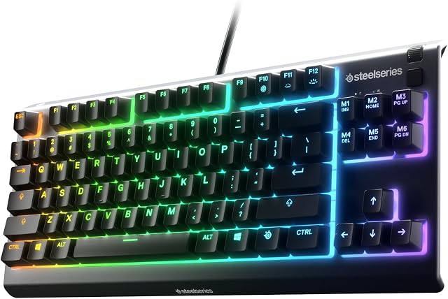 SteelSeries Apex 3 TKL clavier de jeu RGB – format compact sans pavé numérique - illumination RGB à 8 zones – résistant à l'eau et à la poussière IP32 – interrupteur de jeu ultra silencieux – anti-ghosting de qualité jeu, Noir