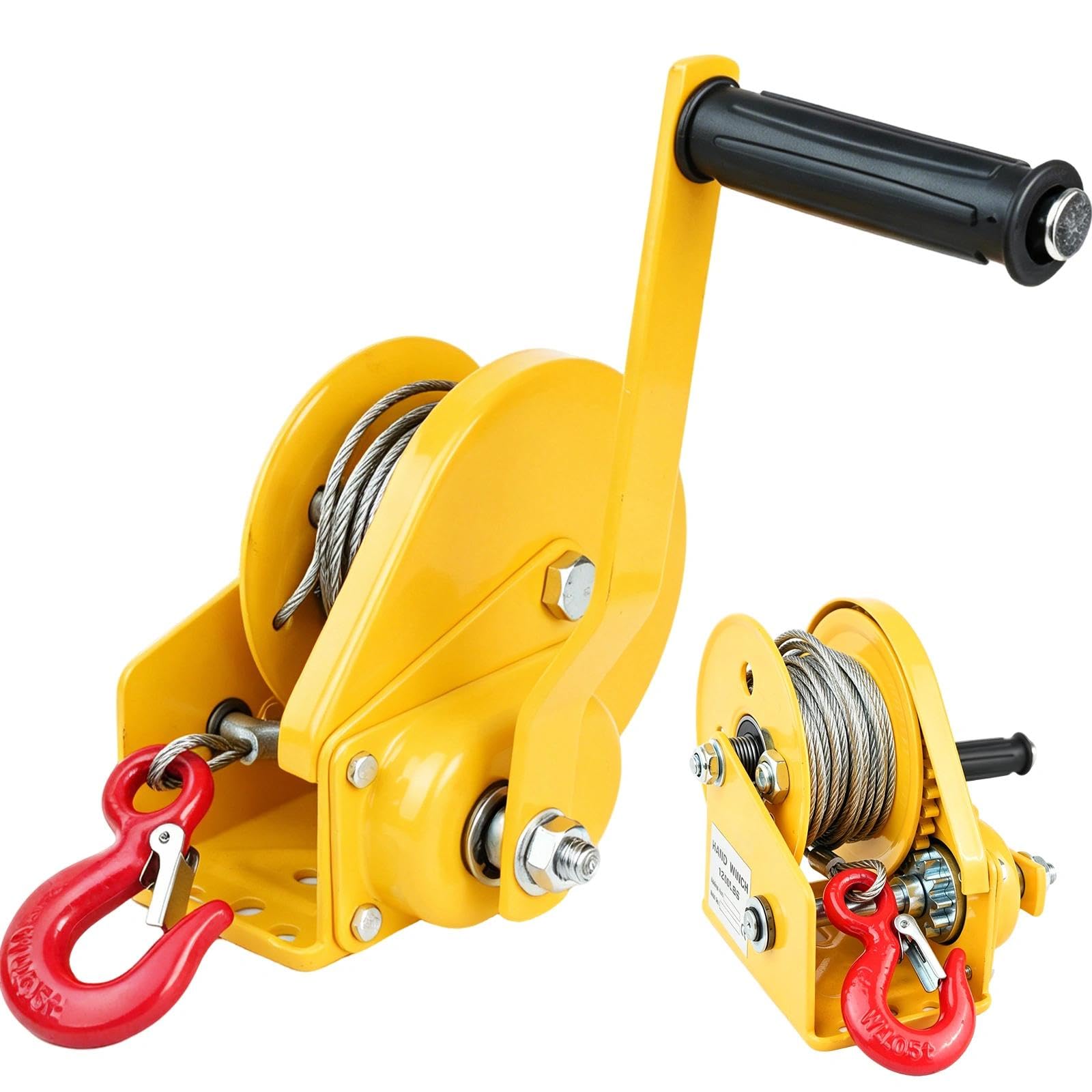 Verricello Manuale Piccolo con Fune e Gancio(10m,1200lbs) | Argano Manuale a Fune, Verricello Manuale con Freno Automatico per Auto, Barche e Camion, Tirare e Sollevare