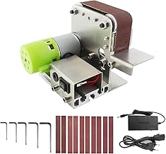 ROWCES Mini Lixadeira de Cinto Lixadeira Elétrica Polidora Máquina de Retífica 7 Velocidade Variável com 10 Correias de Lixamento para Polimento de Madeira Acrílico Metal