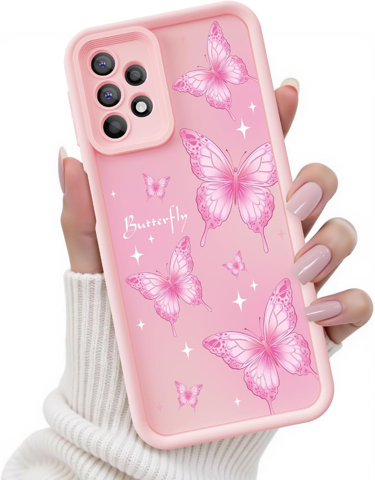 for Samsung Galaxy A32 5G Case, Creative Butterfly Pattern Design for Girl Women, Soft Silicone Shockproof Anti-Scratch Protection Phone Cover for Galaxy A32 (Girly Pink Butterfly)
