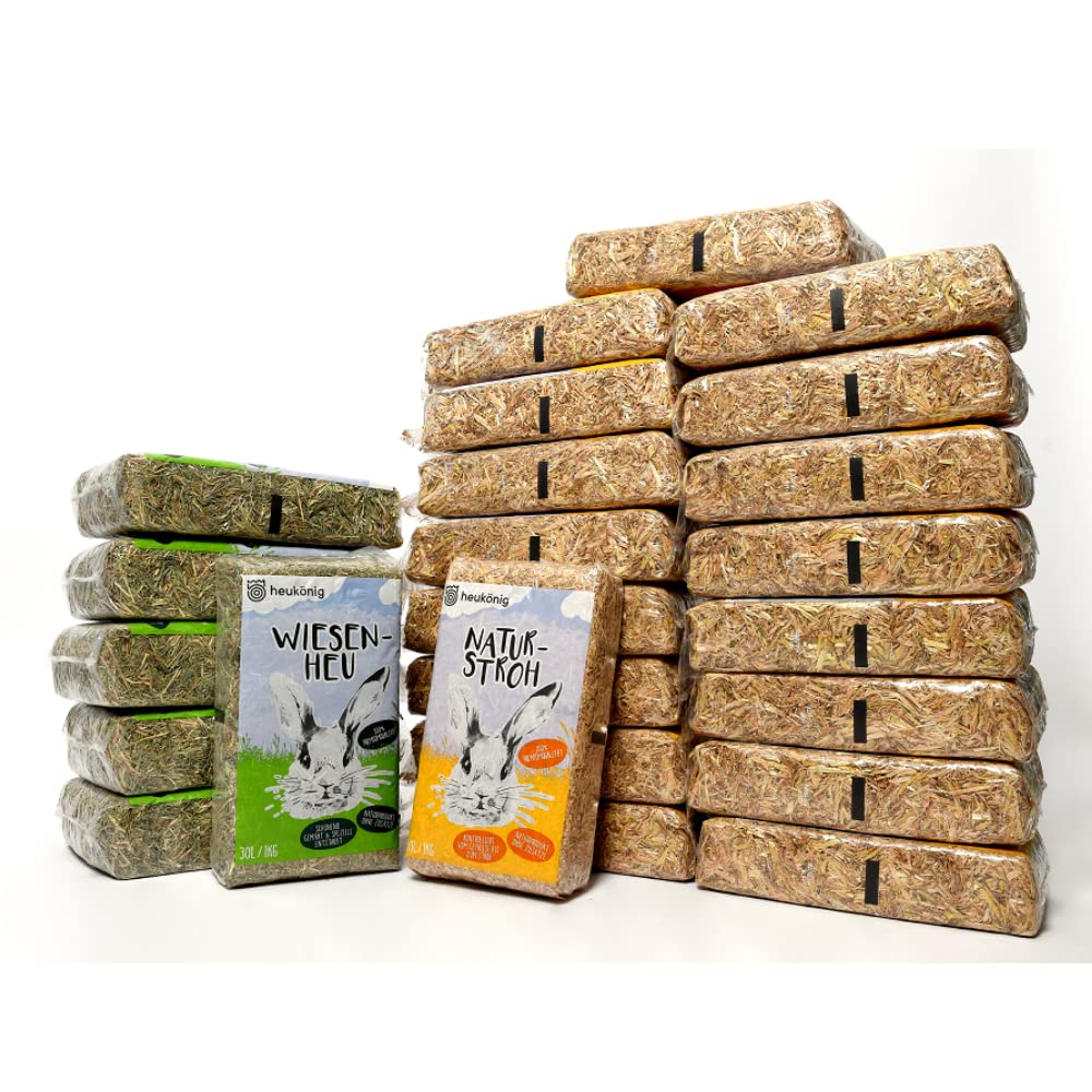 Heukönig 6x1kg Heu und 18x1kg Stroh Kombi-Paket, Perfekt als Einstreu und Futter - Natürlich & Staubfrei
