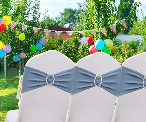 Miniatura 2 de Gankar 100 bandas de silla color azul polvoriento para ceremonia de boda, bandas elásticas para sillas para fiestas, banquetes, temas, hoteles,