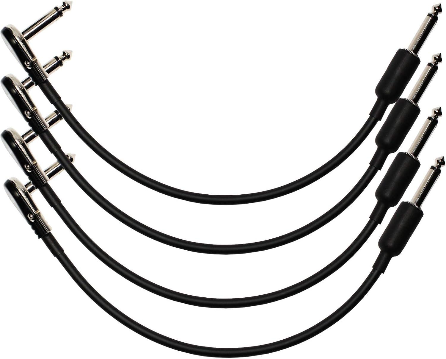 4-Pack 18" Castline Silver Mogami 2319 Guitar Pedal Board Effects Switcher Patch Cable 1/4 TS Low Profile and Short Barrel Connectors