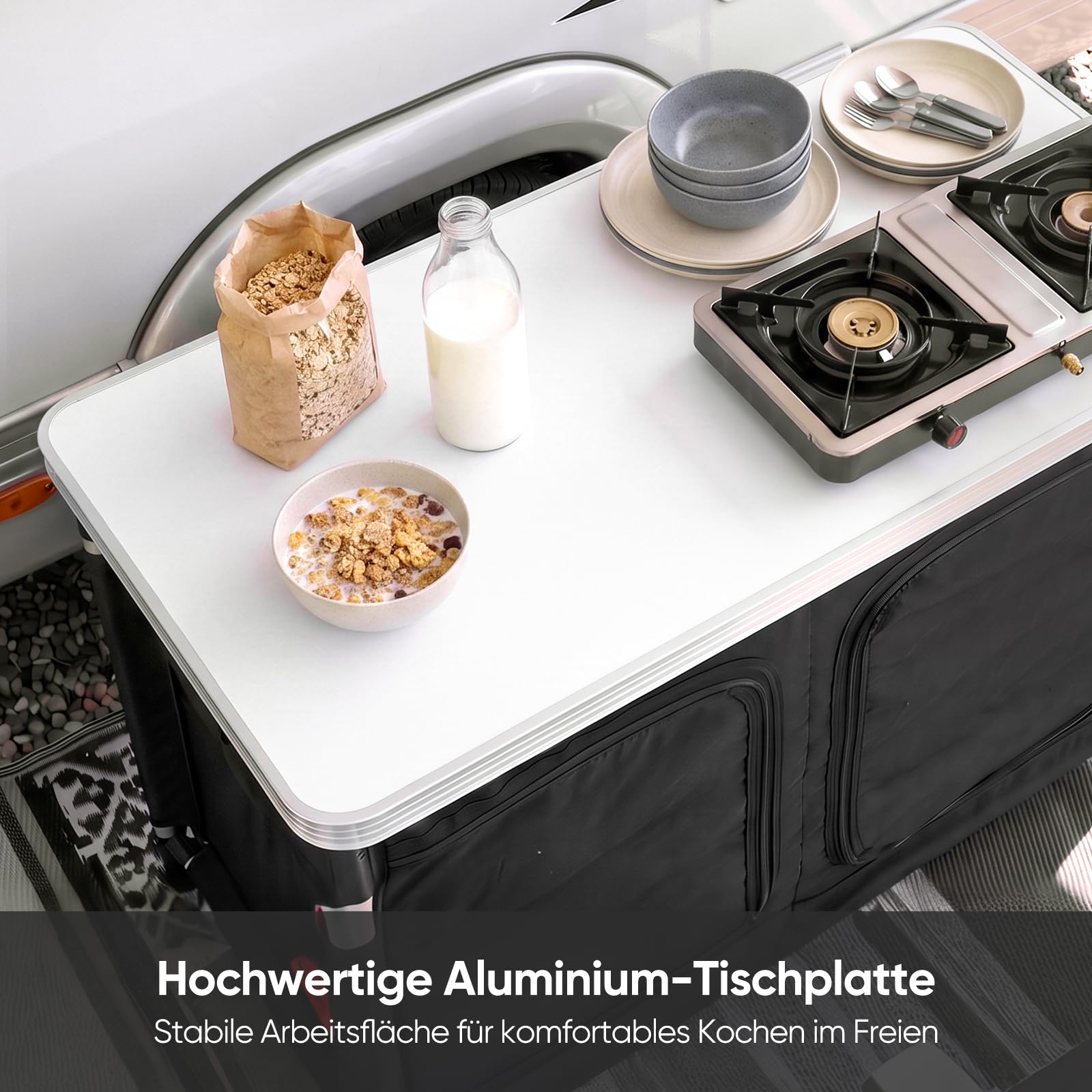 Sekey Campingküche Faltbar Campingschrank mit Aluminiumgestell, Tragetasche