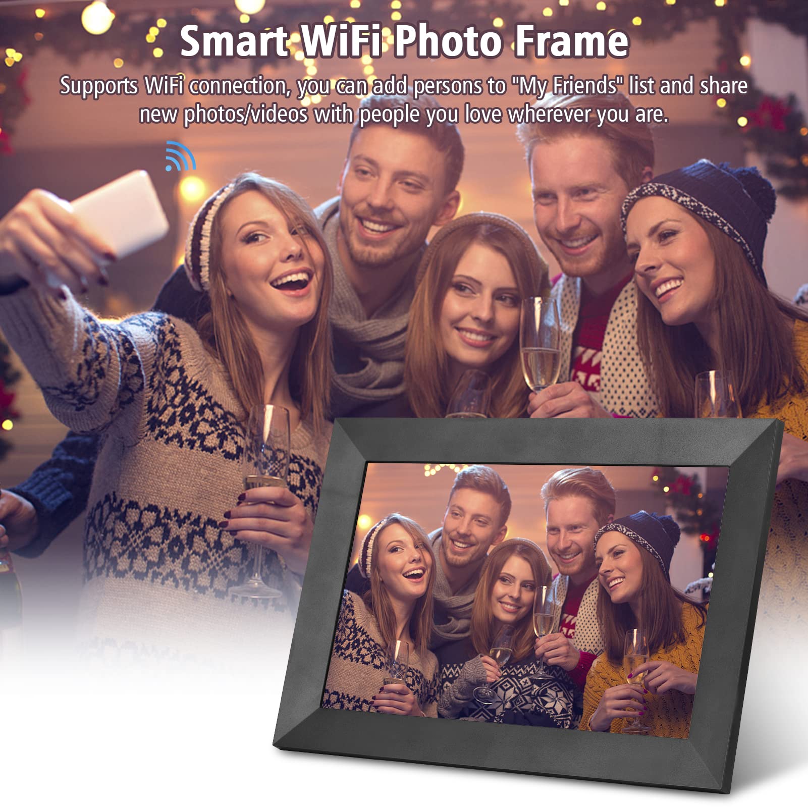 Andoer WiFi 8-calowa cyfrowa ramka na zdjęcia, album fotograficzny Ekran dotykowy IPS Zdjęcie 1080P Wideo 16GB Przechowywanie Automatyczne obracanie Udostępnianie zdjęć za pośrednictwem aplikacji