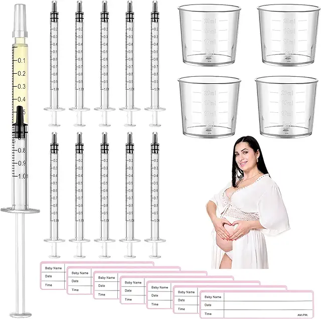 50 Pcs Colostrum Collector Kit with 4 Measuring Cups & 54 Stickers for Breastfeeding