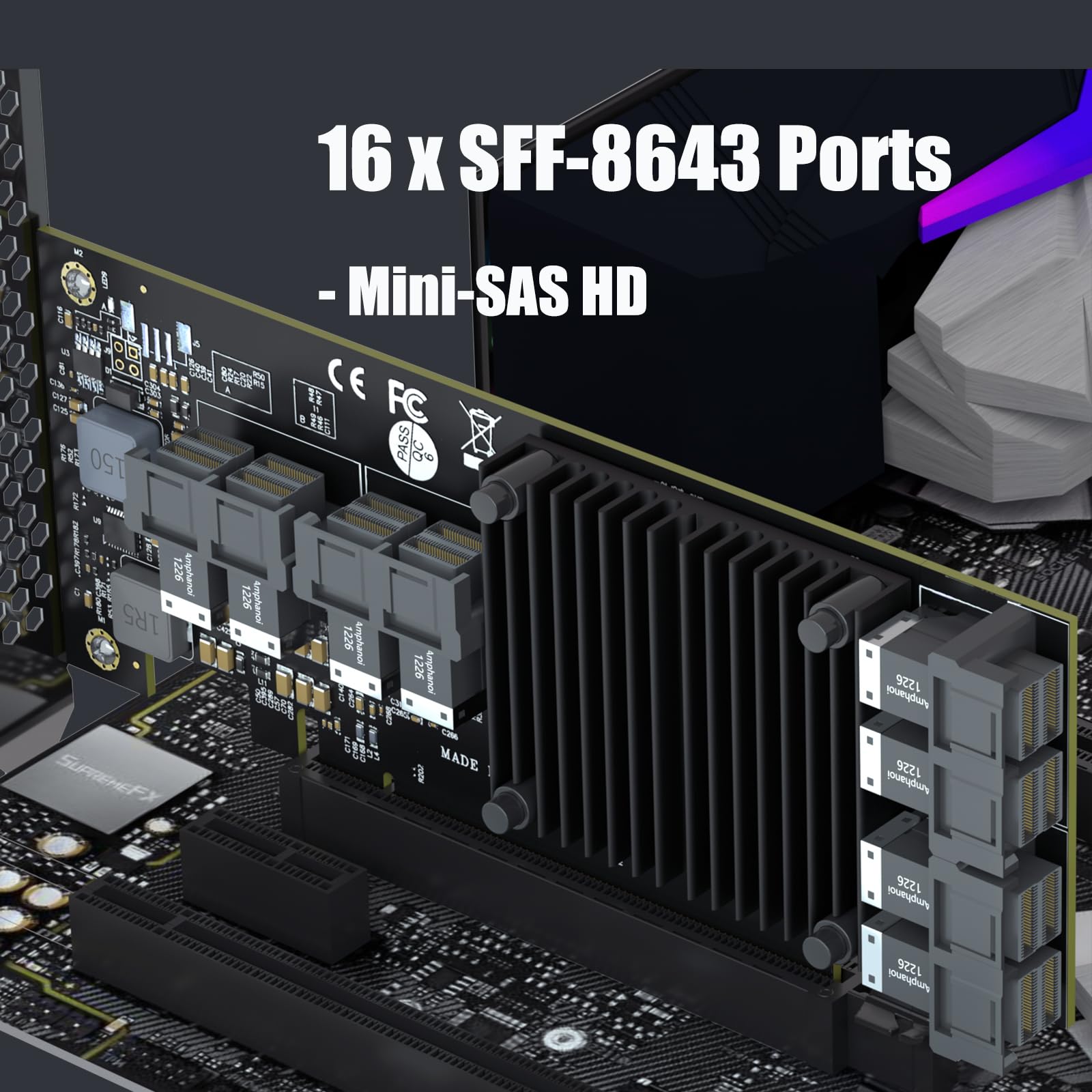 GLOTRENDS ST538 8-portowa Karta adaptera SFF-8643 na PCIE 3.0 x16 z kontrolerem PEX8749 do rozwiązania pamięci masowej RAID U.2/U.3/M.2 NVMe o wysokiej gęstości
