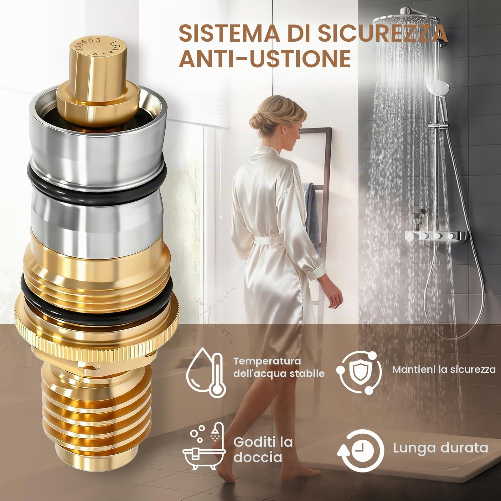 GR-47450000 - Cartuccia termostatica 1/2" in ottone e acciaio inox, compatibile con Grohtherm 1000/3000 e Automatic 2000 - ricambio 47450000
