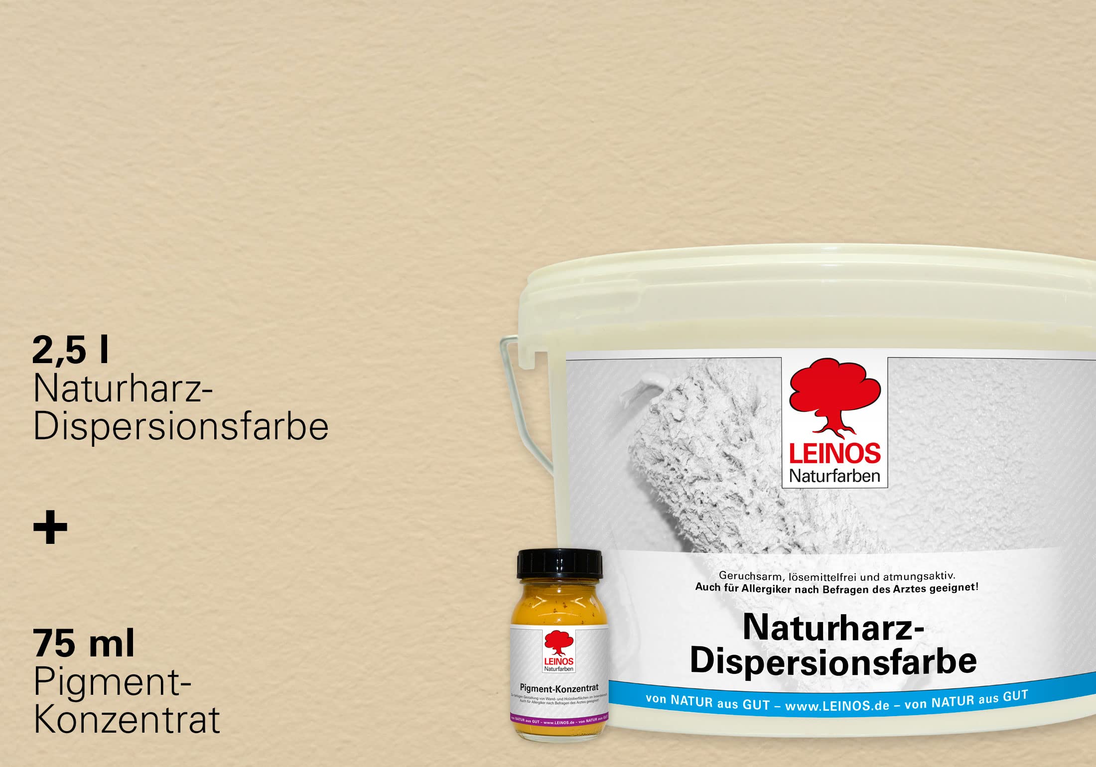 LEINOS Set de pintura para paredes (2,5 l, resina natural de emulsión 660 + 75 ml, pigmento concentrado 668.327), color naranja