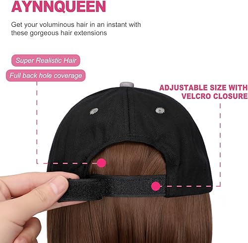 Miniatura 6 de AynnQueen Pelucas de gorra de béisbol con bandera estadounidense con extensiones de pelo corto estilo Bob para mujer