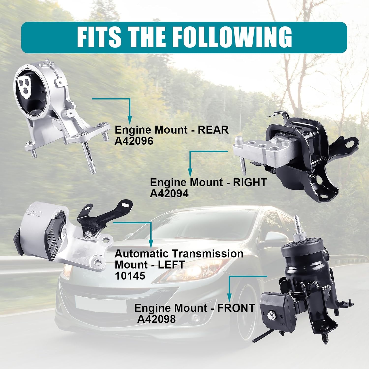 Engine Motor Mount & Transmission Mount Set Compatible with 2020-2024 Toyota Camry/2021 Avalon 2.5L L4 Auto/2021-2025 Lexus ES250 2.5L L4 Auto - 4PCS Replacement for 10198 10233 10131 10145