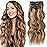 ALXNAN Clip in Long Wavy Hair Extension 20 Inch Chocolate Brown to Honey Blonde Hair Extensions 4PCS Thick Hairpieces Fiber Double Weft Hair for Women
