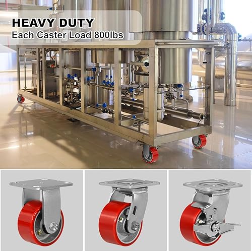 Miniatura 10 de NINOSO Ruedas giratorias de 6 pulgadas, ruedas resistentes con rueda de poliuretano, juego de 4 ruedas giratorias industriales con capacidad de 4800