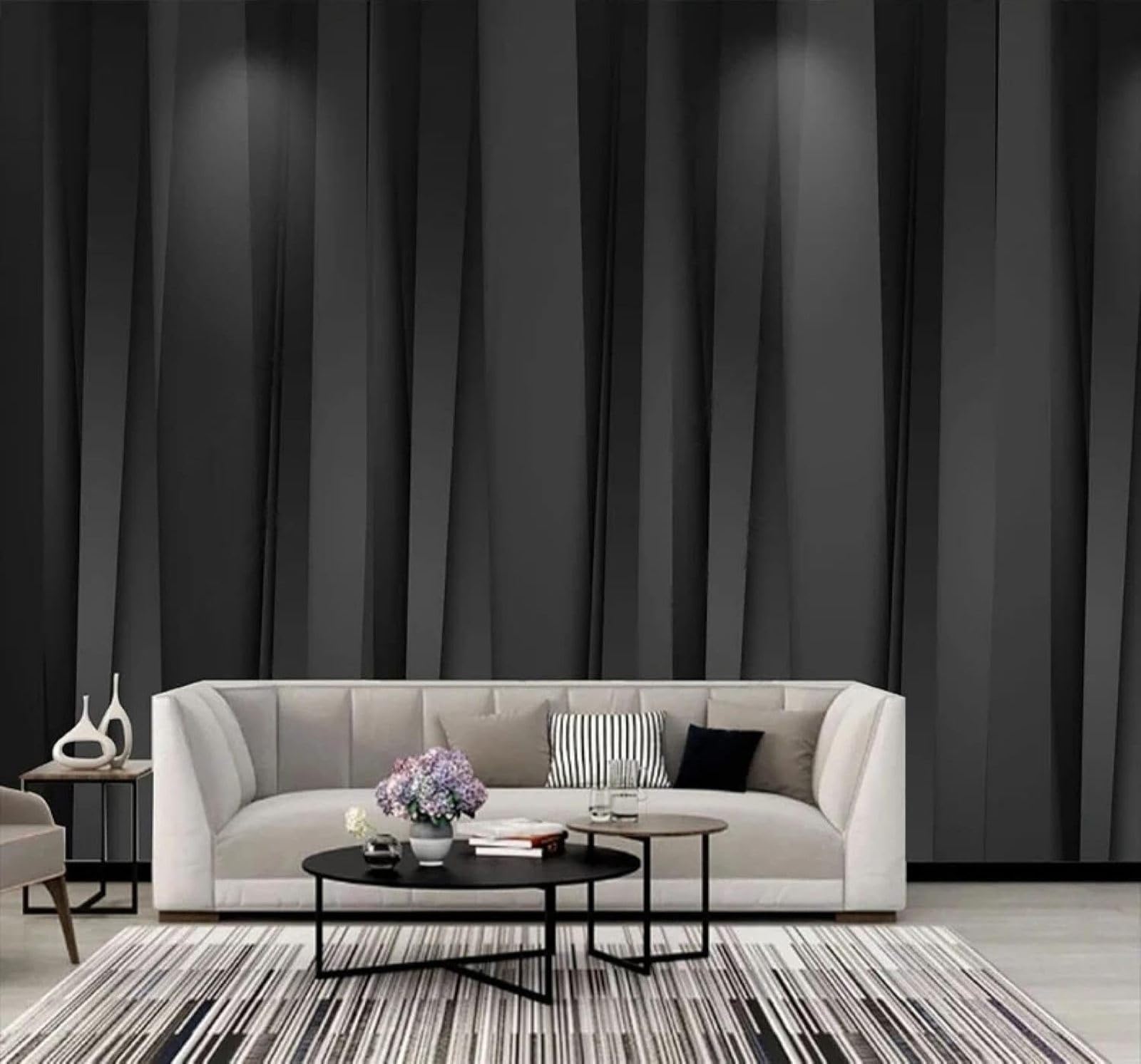 XLMING Abstract Three Dimensional Black Stripes Art 3D Wallpaper Luxury Home Dining Decor Paste Sofa Living Room The Wall for Bedroom Mural-350cm×256cm