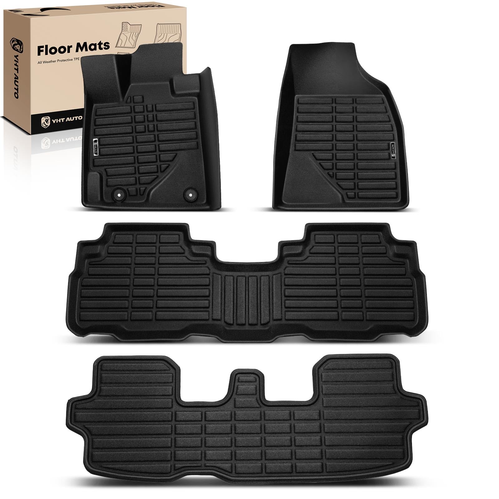 YHTAUTO Floor Mats & Cargo Mat Fit 2008-2013 Toyota Highlander(Not Hybrid), TPE All Weather Car Mats Waterproof Anti-Slip Odorless Floor Liner,