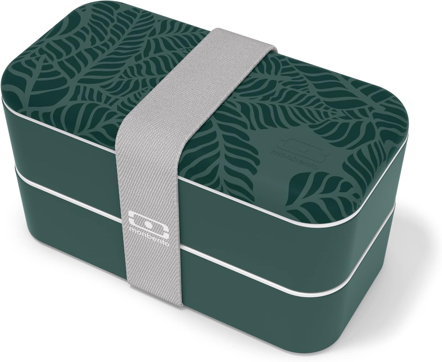 monbento - Bento Box MB Original Jungle with Compartments - 2 Tier Leakproof Lunch Box for Work and Meal Prep - BPA Free - Food Grade Safe - Nature Pattern - Green
