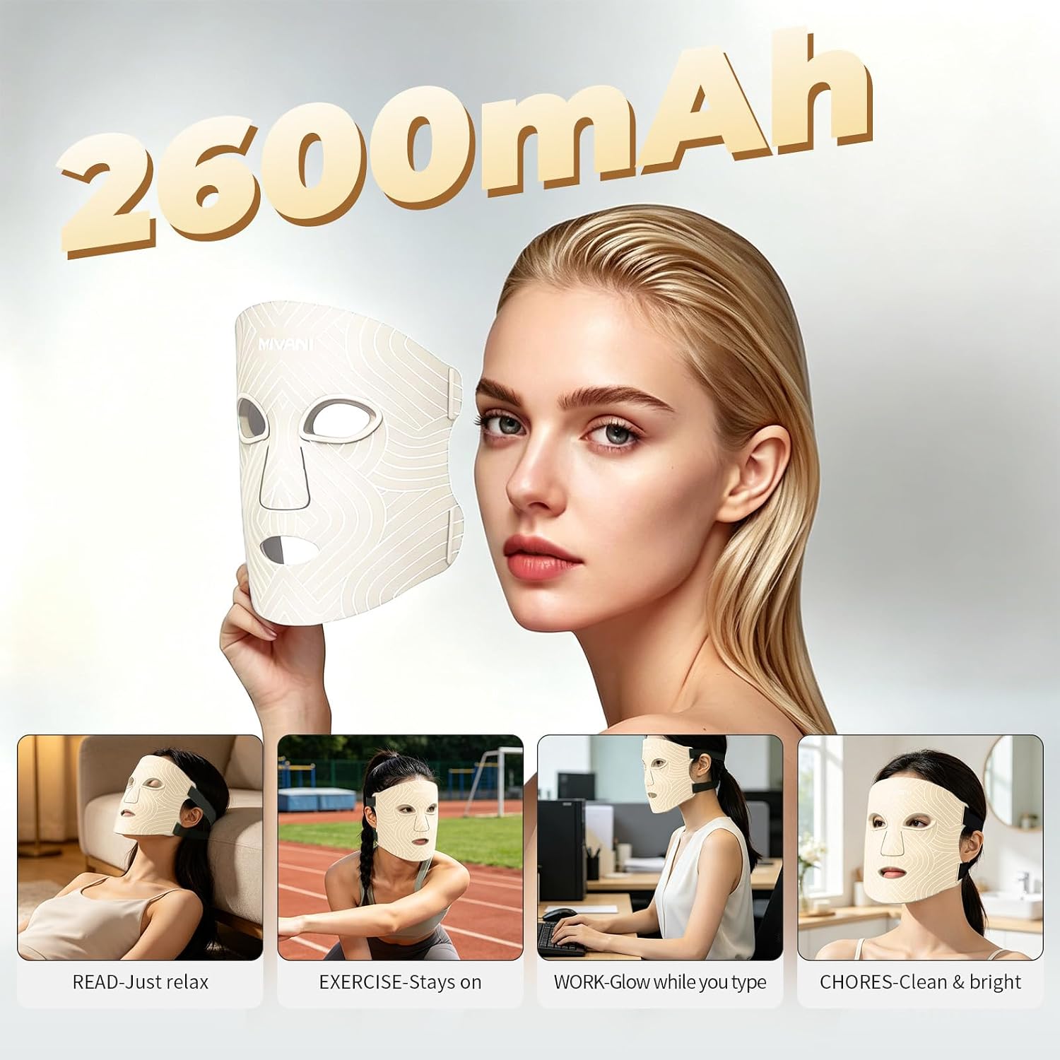Red Light Therapy Mask for Face, 8-in-1 LED Mask Light Therapy with 850nm NIR Infrared, 3 Auto-Timer Settings for Anti Wrinkles Acne, 2600mAh Rechargeable Remote Control Fit for Travel & Home Use