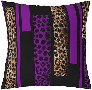 Leopard Print Throw Pillow Cover 22"x22" Western Rustic Farmhouse Soft Square Cushion Case Purple Geometric Stripes Pillowcase for Bedroom Decor African Cheetah Cushion Cover,Single Pack