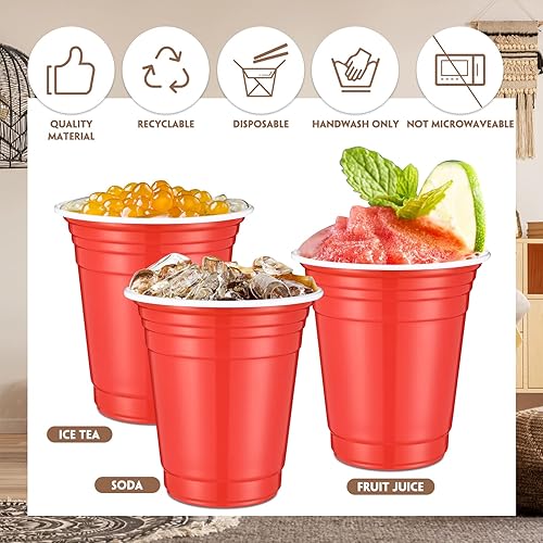 Miniatura 3 de Zopeal 300 tazas de plástico desechables rojas de 12 onzas de plástico rojo con líneas de relleno vasos de plástico reutilizables para bebidas