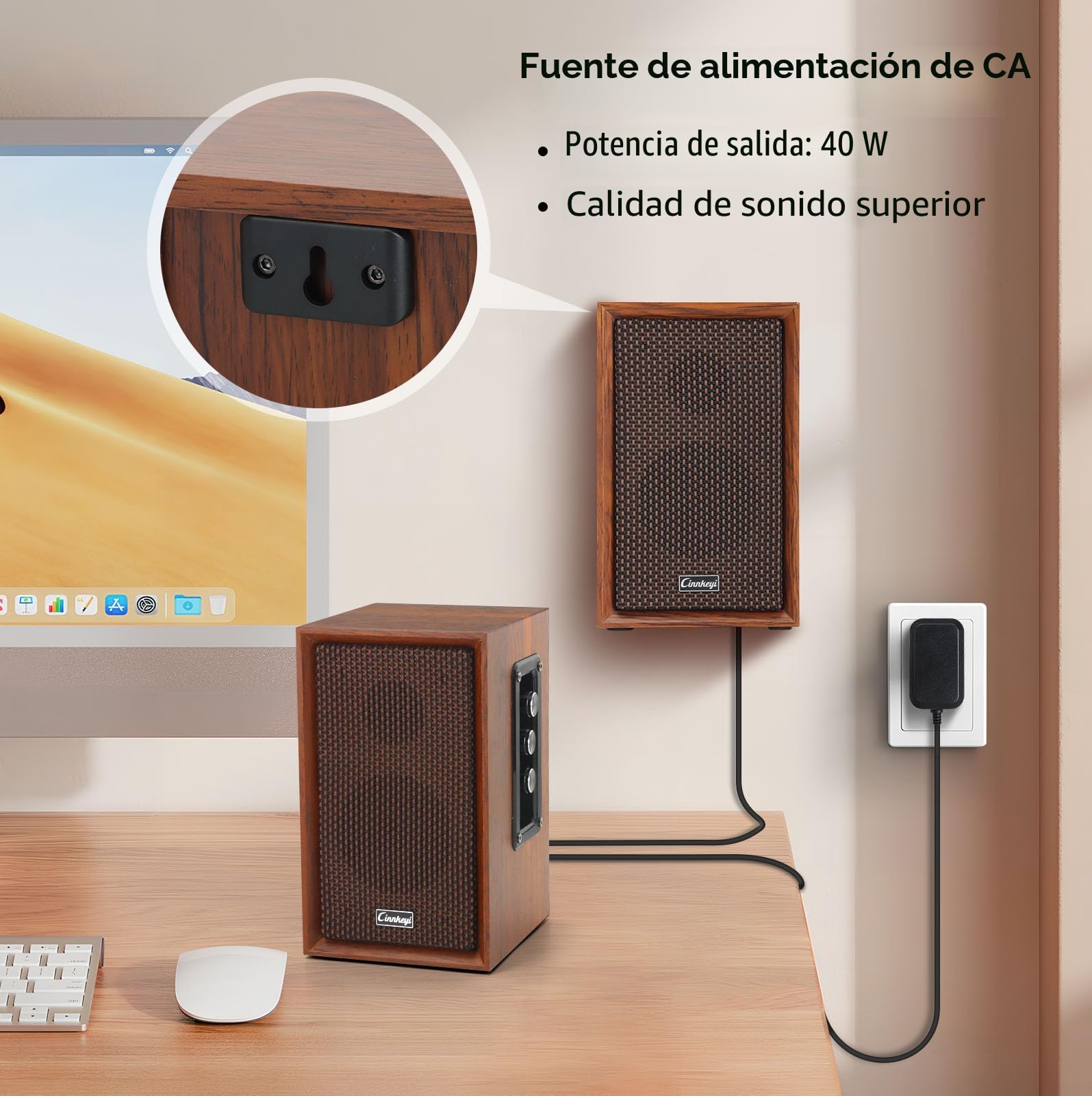 【Actualizado 2026】 Altavoces de estantería Activos – 40W Hi-Fi (DSP) Altavoces para Ordenador con Graves potentes, Bluetooth/USB/RCA/AUX – Altavoces de Madera 2.0 para PC/TV, portátil, Tocadiscos