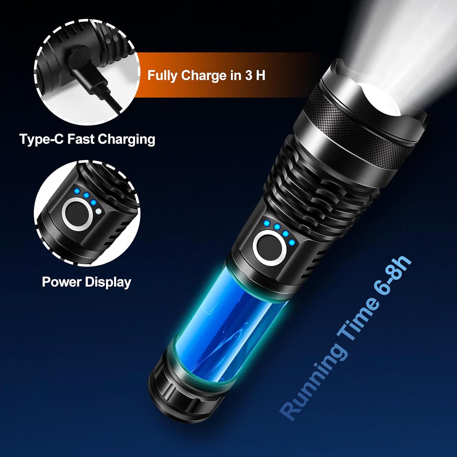 High Lumen Flashlight Rechargeable, 150000 Lumens Super Bright, 5 Modes & Adjustable Focus Zoomable, IP55 Waterproof & Shockproof Tactical Flashlight for Camping, Hiking, Emergency, Outdoor