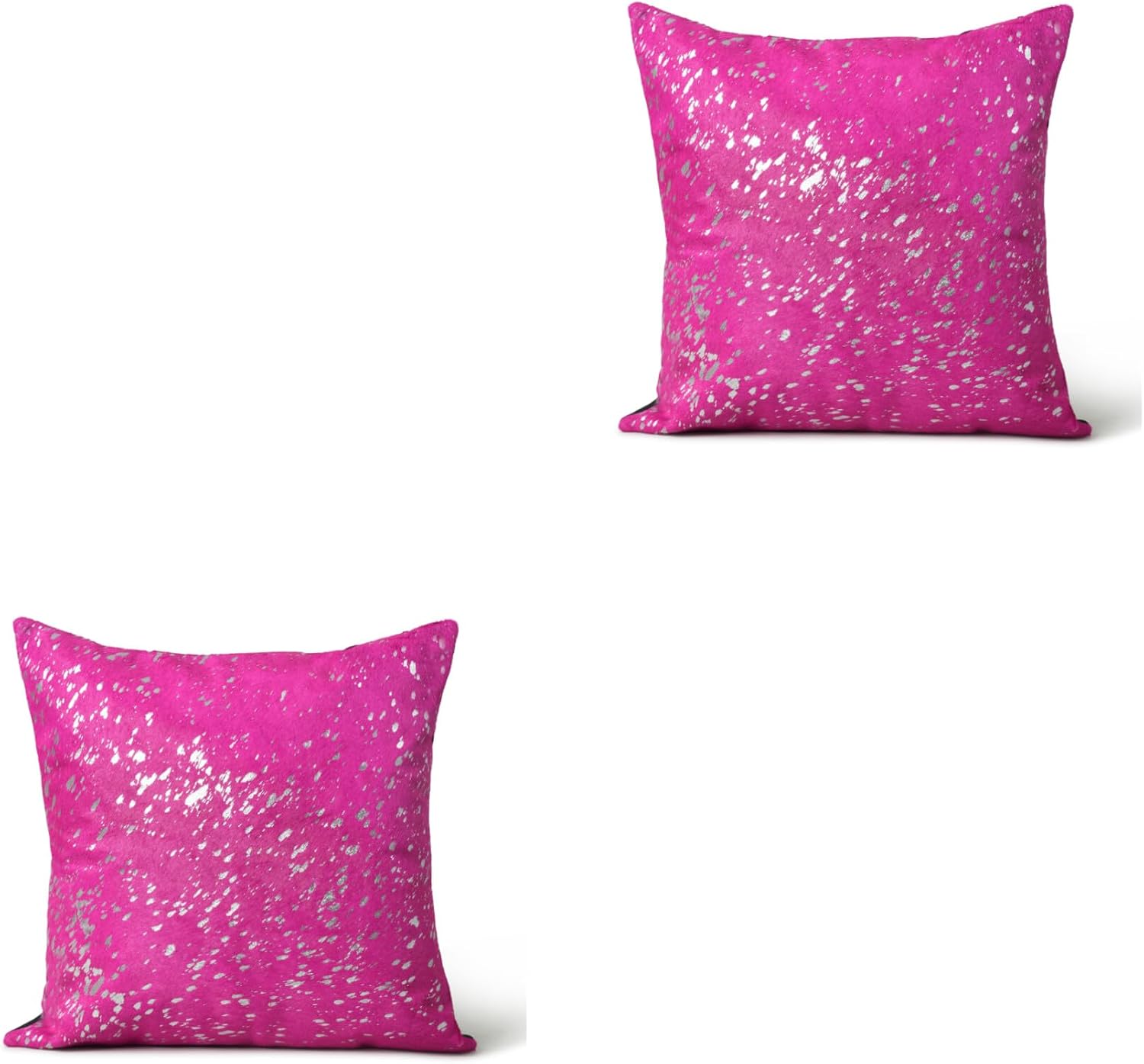 Real Leather Decorative Pillow Cover, Pink Color with Silver Metallic Acid wash Print, 18 x 18 inches Set of (6)