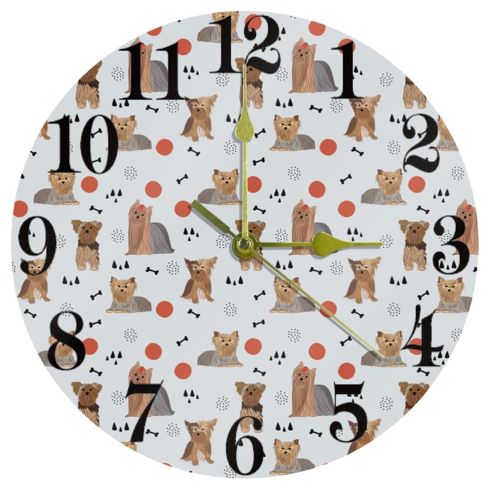 Horloge murale Yorkshire Terrier ronde et silencieuse pour la decoration de maison